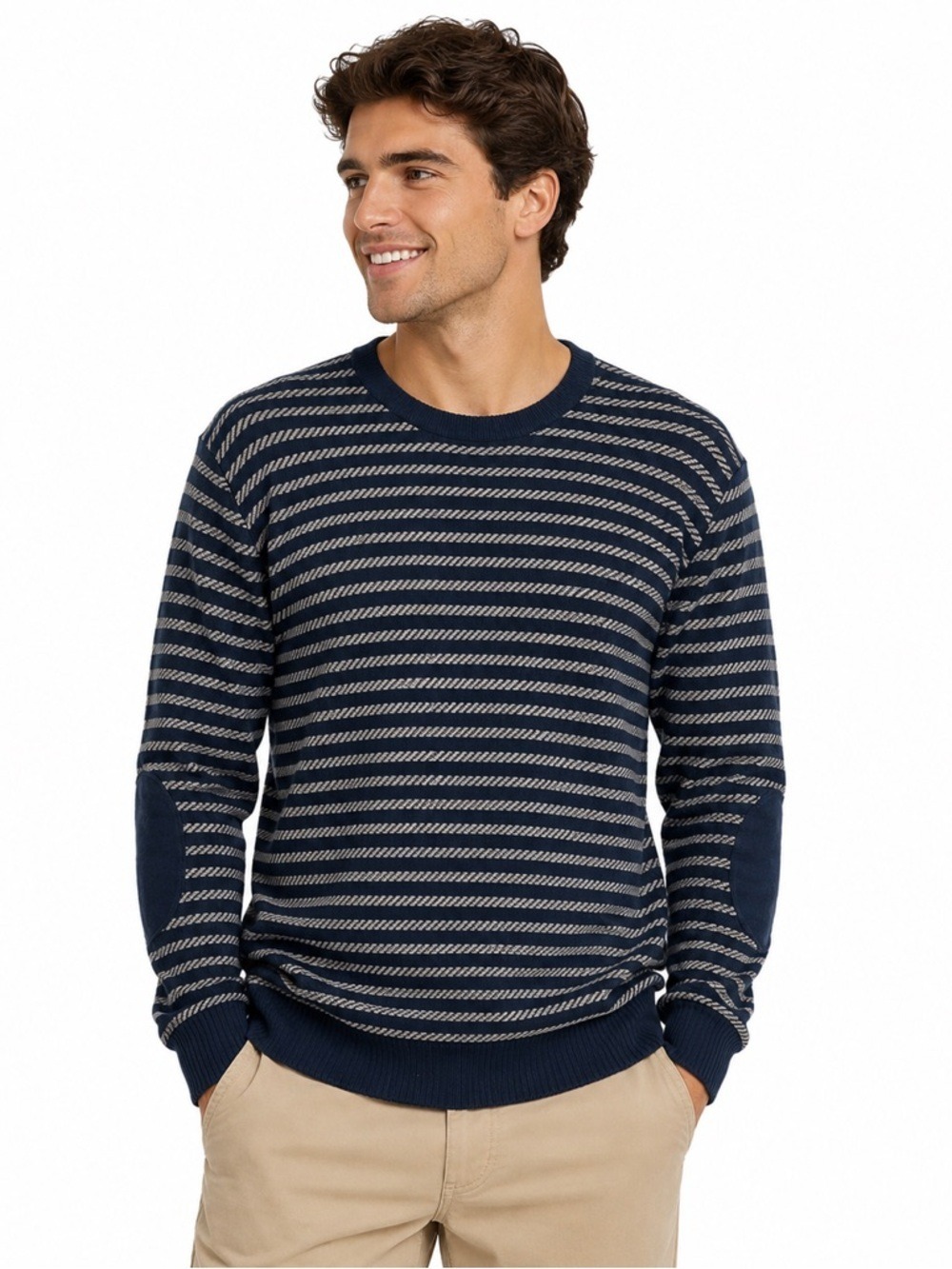 RVCA Blue White Striped Regular Long Sleeved Crew Neck Knit Sweater Size…
